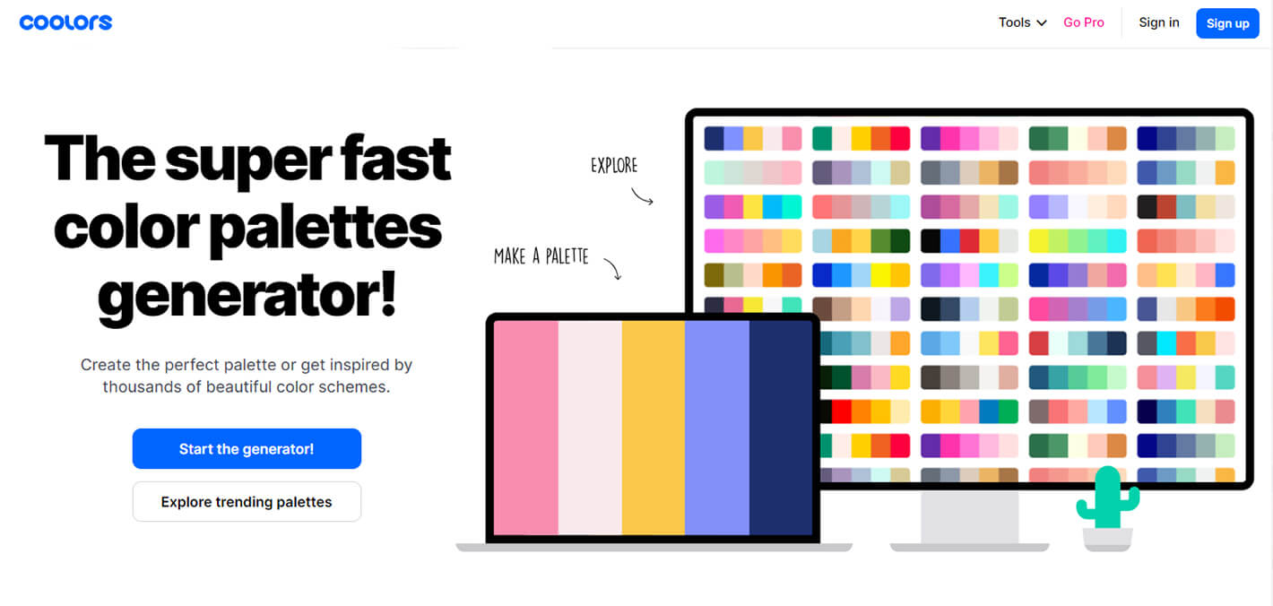 An example of a coolors website that is used to generate free color schemes