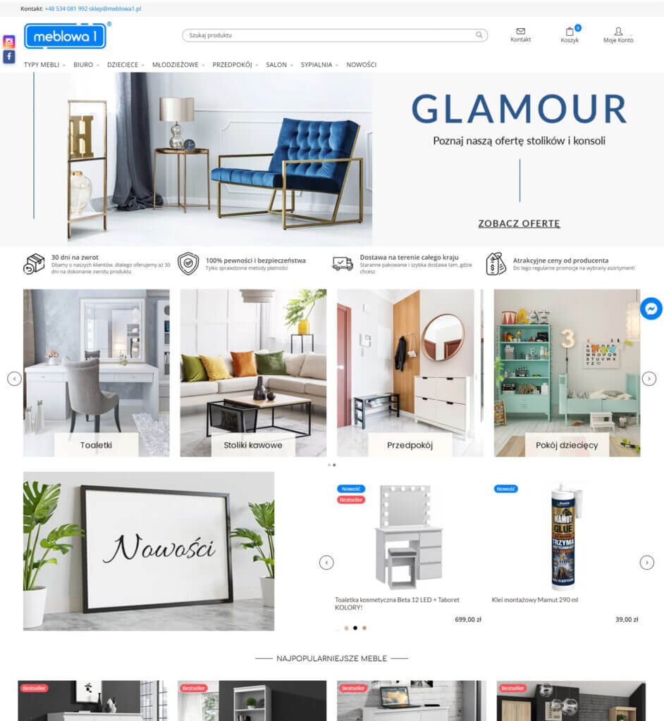 The photo shows a screenshot from the home page of the furniture store1