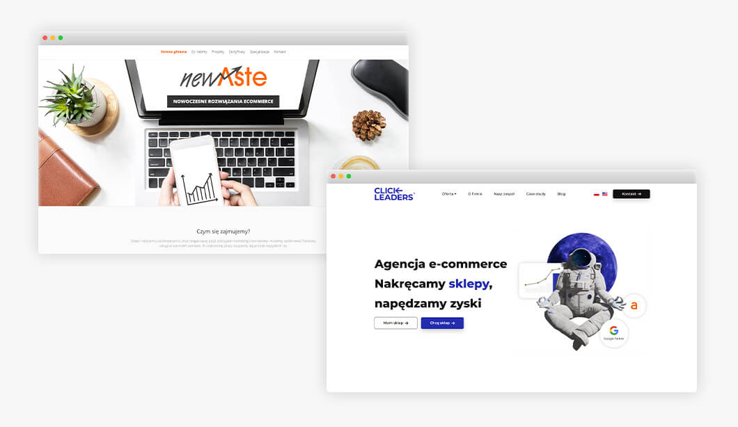 Comparison of the old view of the New Aste brand website