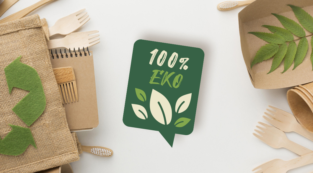 Graphics showing examples of ecological products made of wood or raw linen